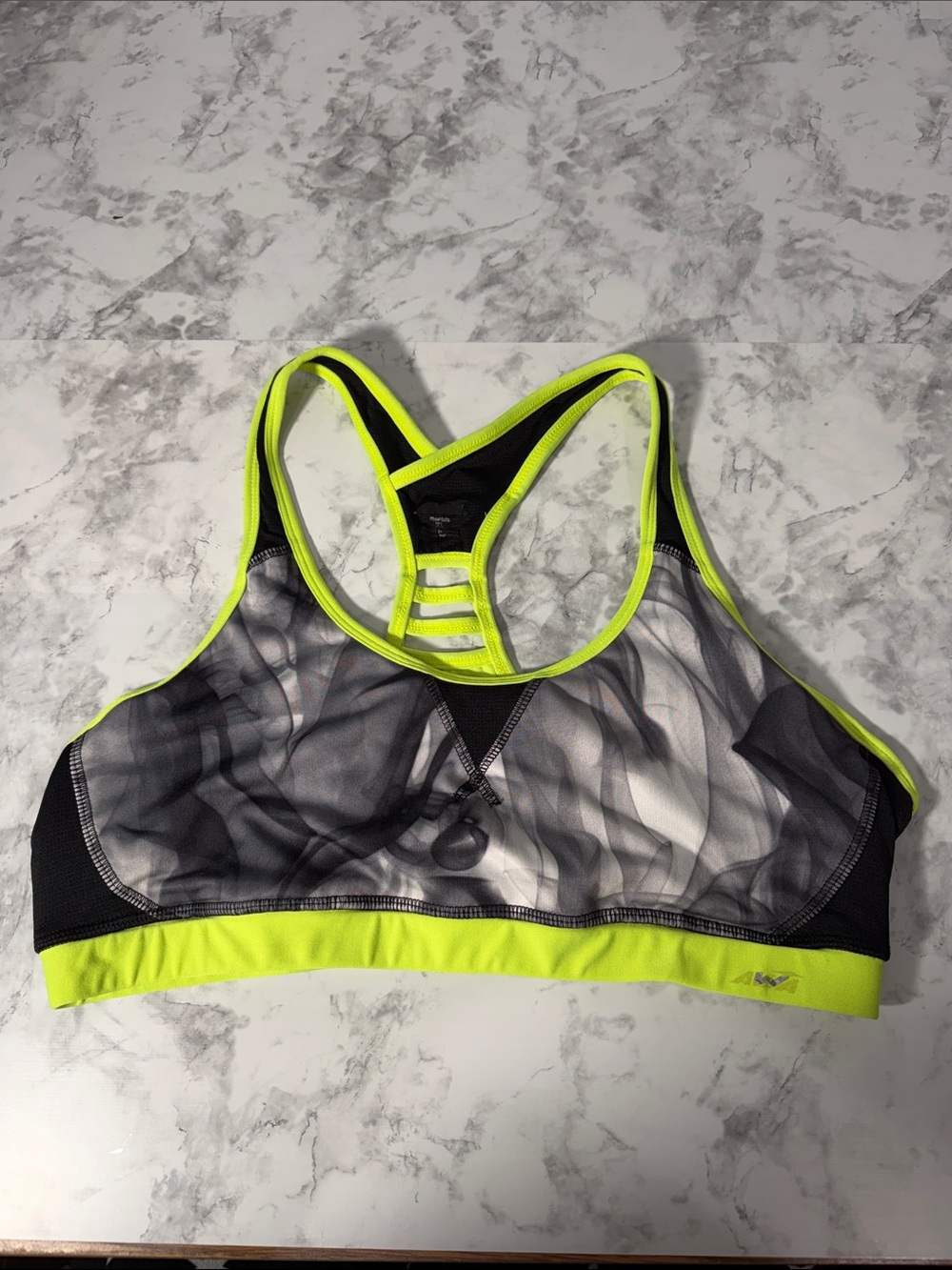 Avia Women’s Neon Yellow Gray Mesh Racerback Sports Bra Size XL